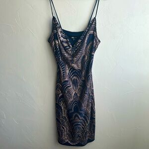 Vintage formal navy blue/ rose gold dress. Size small.